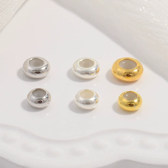 Wholesale S925 Silver Oblate Round Rubber And Silicone Beads For Diy Jewelry Accessories Bracelet Necklace Minimalist Geometric Electroplated