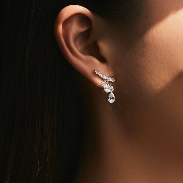 Wholesale S925 Silver Old Money Style Shiny Water Drop Pendant Rif Drill Broken Drill Earrings For Women