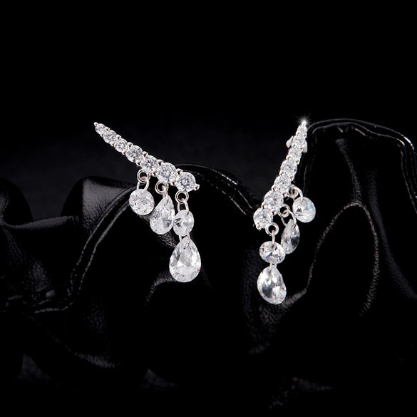 Wholesale S925 Silver Old Money Style Shiny Water Drop Pendant Rif Drill Broken Drill Earrings For Women