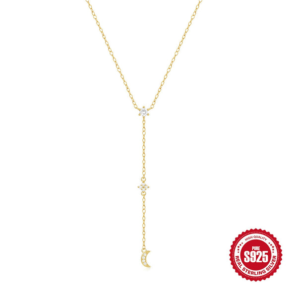 Wholesale S925 Silver Pearl Y Shaped Pendant Necklace With Star Moon Design O Chain Electroplated Geometric Style For Women