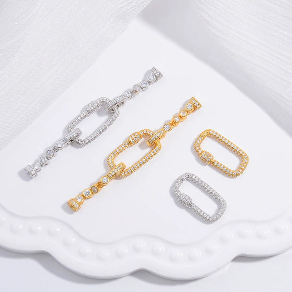 Wholesale S925 Silver Rectangular Detachable Buckle Zirconia Diy Pearl Emerald Bracelet Necklace