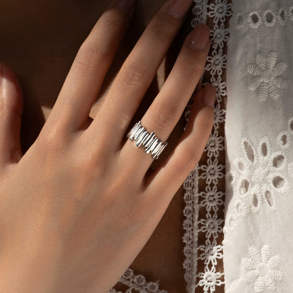 Wholesale S925 Silver Retro Asymmetrical Design Ring For Women