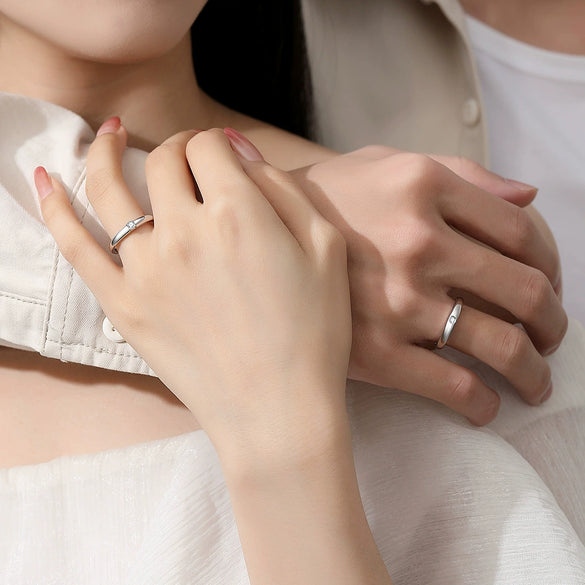 Wholesale S925 Silver Ring With Single Zircon Geometric Pattern For Couples