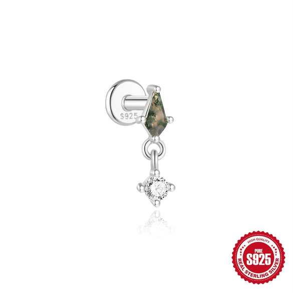 Wholesale S925 Silver Simple Fashion Natural Water Grass Agate Geometric Earrings With Zirconia Processing For Women