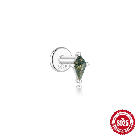 Wholesale S925 Silver Simple Fashion Natural Water Grass Agate Geometric Earrings With Zirconia Processing For Women