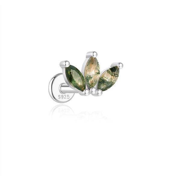 Wholesale S925 Silver Simple Fashion Natural Water Grass Agate Geometric Earrings With Zirconia Processing For Women