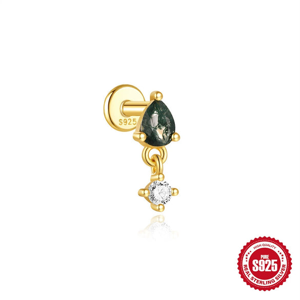 Wholesale S925 Silver Simple Fashion Natural Water Grass Agate Geometric Earrings With Zirconia Processing For Women