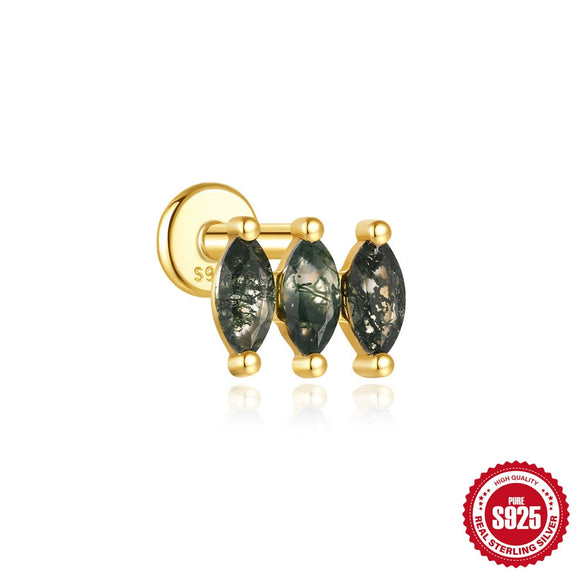 Wholesale S925 Silver Simple Fashion Natural Water Grass Agate Geometric Earrings With Zirconia Processing For Women