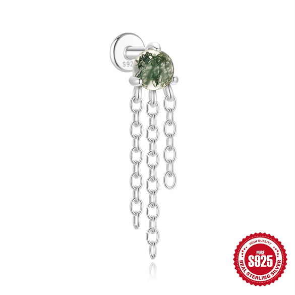 Wholesale S925 Silver Simple Fashion Natural Water Grass Agate Geometric Earrings With Zirconia Processing For Women