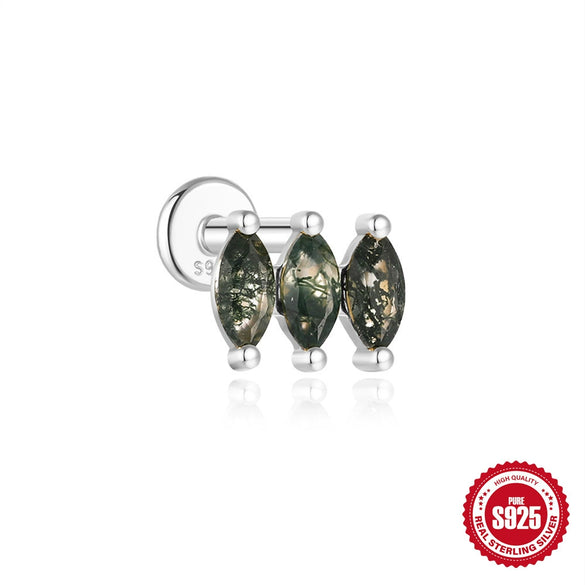 Wholesale S925 Silver Simple Fashion Natural Water Grass Agate Geometric Earrings With Zirconia Processing For Women
