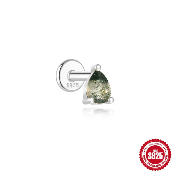 Wholesale S925 Silver Simple Fashion Natural Water Grass Agate Geometric Earrings With Zirconia Processing For Women