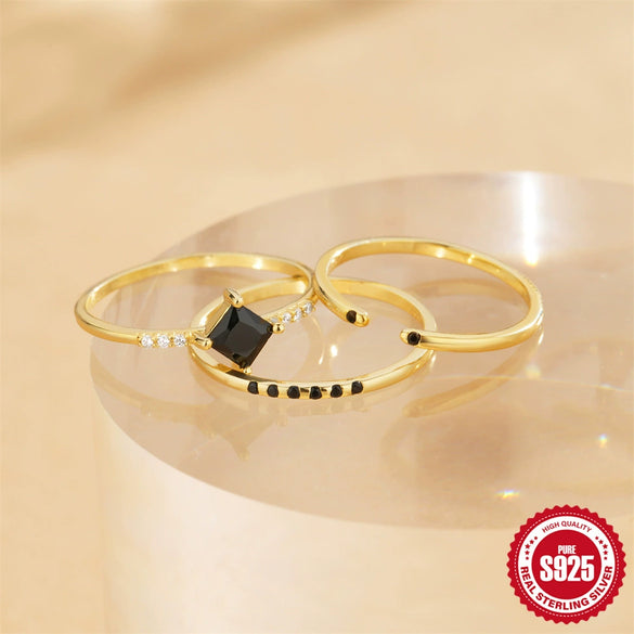 Wholesale S925 Silver Simple Women's Ring Set With Geometric Shape And Zirconia Processing