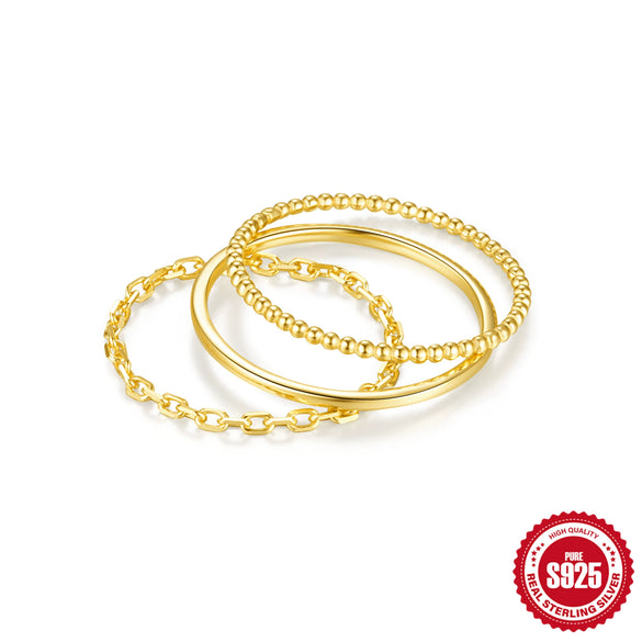 Wholesale S925 Silver Simple Women's Ring Set With Geometric Shape And Zirconia Processing