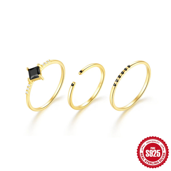 Wholesale S925 Silver Simple Women's Ring Set With Geometric Shape And Zirconia Processing