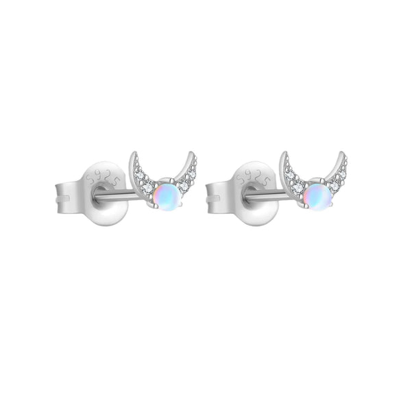 Wholesale S925 Silver Small Blue Moon Gradient Round Bead Earrings For Women With Platinum Or 18K Gold Electroplating Simple Style
