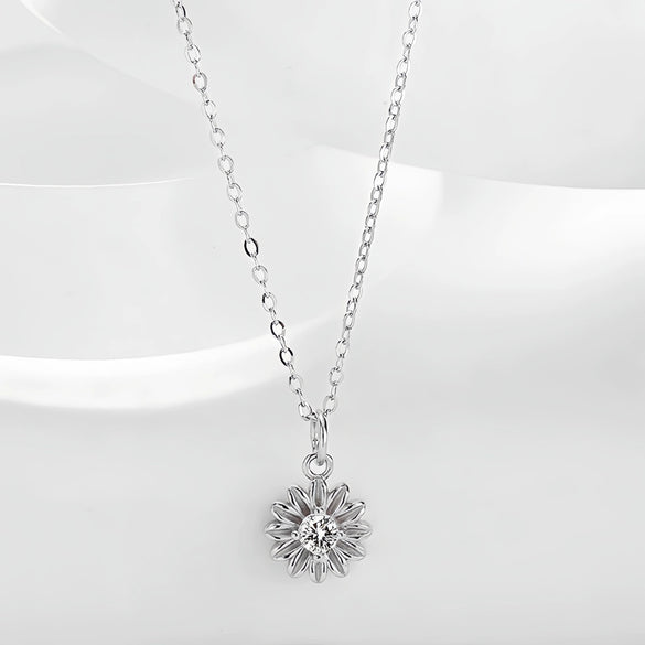 Wholesale S925 Silver Sunflower Geometric Jewelry Set For Women With Light Luxury Temperament Necklace And Earrings With Clavicle Chain