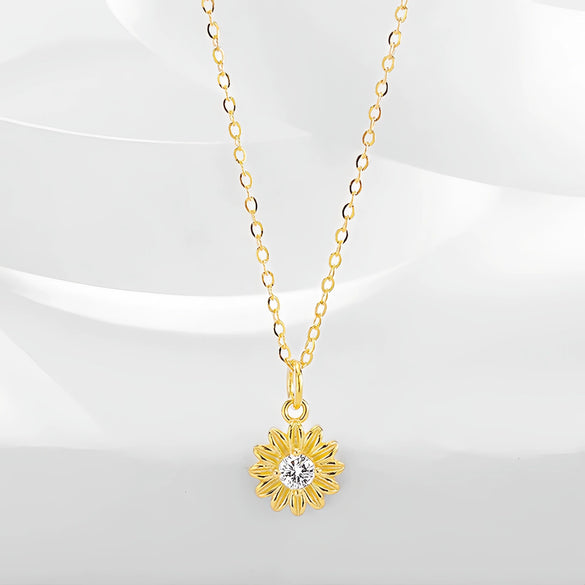 Wholesale S925 Silver Sunflower Geometric Jewelry Set For Women With Light Luxury Temperament Necklace And Earrings With Clavicle Chain
