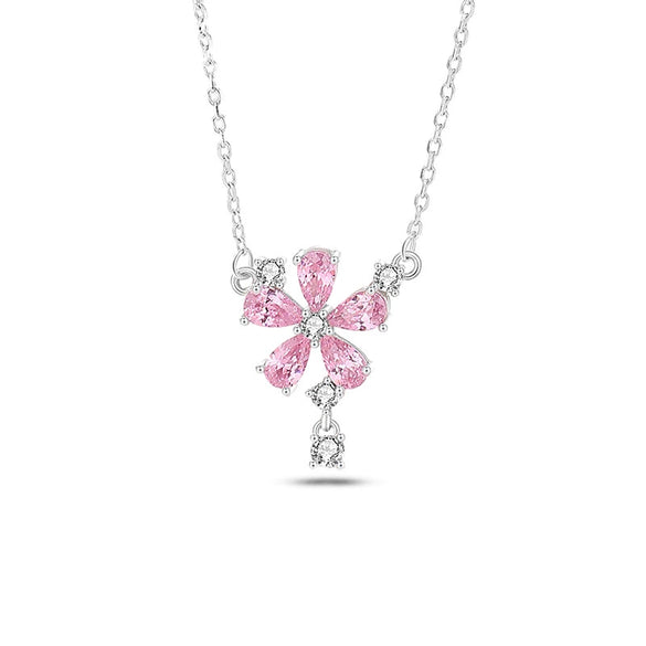 Wholesale S925 Silver Tassel Peach Blossom Geometric Natural Style Diamond Inlaid Necklace For Women