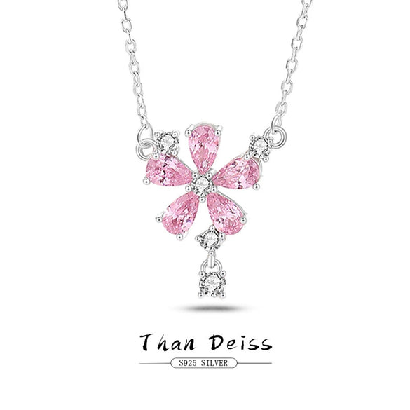 Wholesale S925 Silver Tassel Peach Blossom Geometric Natural Style Diamond Inlaid Necklace For Women
