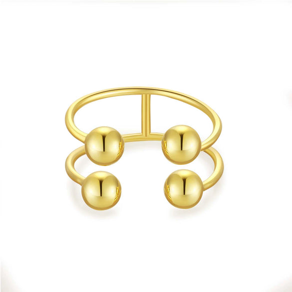 Wholesale S925 Silver Ushaped Fourball Adjustable Opening Ring With Electroplating For Women