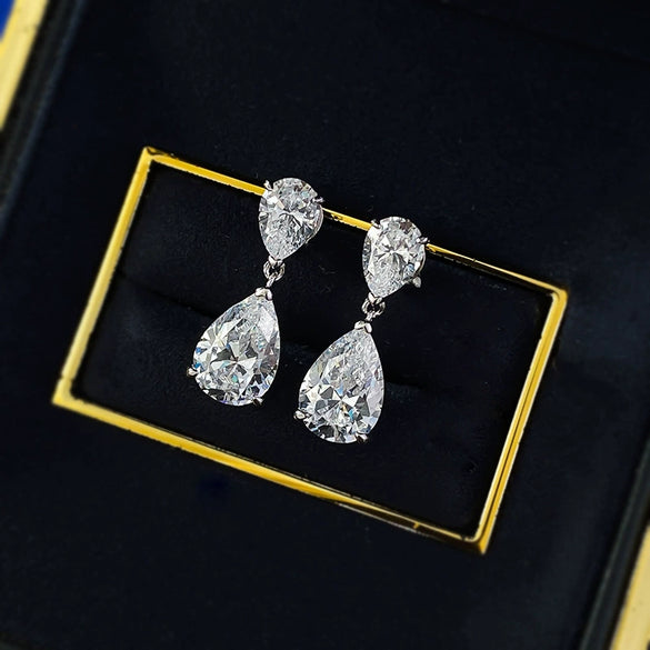 Wholesale S925 Silver Water Drop Earrings With High Carbon Diamond And Geometric Pattern Electroplated For Women Light Luxury Style