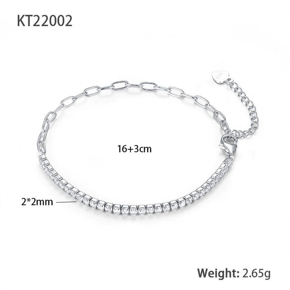 Wholesale S925 Silver Women's Bracelet Fully Inlaid With Zircon Geometric Style Hand Ornament Jewelry