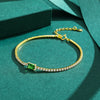 Wholesale S925 Silver Women's Bracelet With Geometric Pattern And Micro Inlay Artificial Diamond And Green Zirconium
