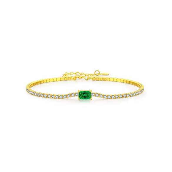 Wholesale S925 Silver Women's Bracelet With Geometric Pattern And Micro Inlay Artificial Diamond And Green Zirconium