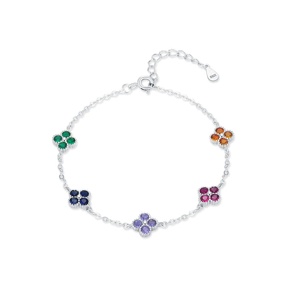 Wholesale S925 Silver Women's Bracelet With Loving Princess Dopamine Color Matching Lucky Four Leaf Clover And Flower Shape Set With Diamonds