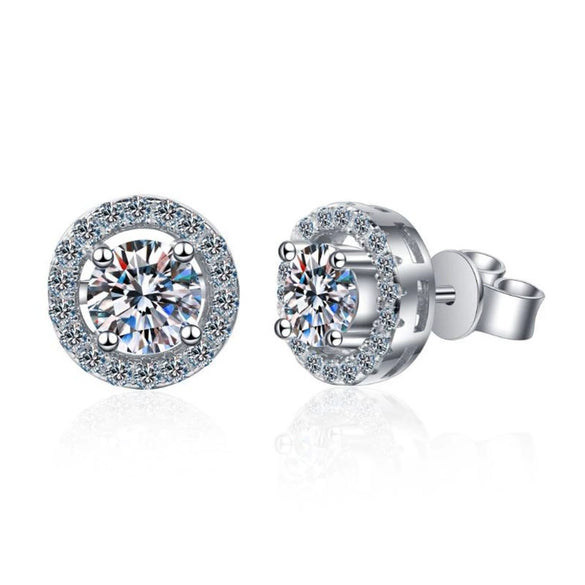 Wholesale S925 Silver Women's Classic Simple Round Bag Moissanite Earrings With Crown Pattern And Electroplating Treatment