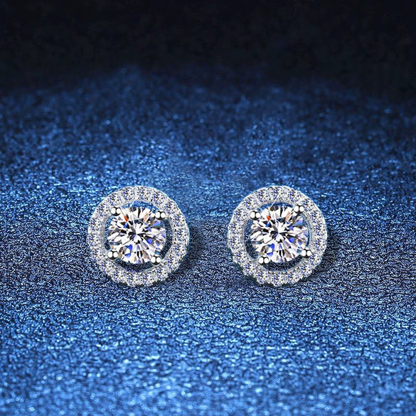 Wholesale S925 Silver Women's Classic Simple Round Bag Moissanite Earrings With Crown Pattern And Electroplating Treatment