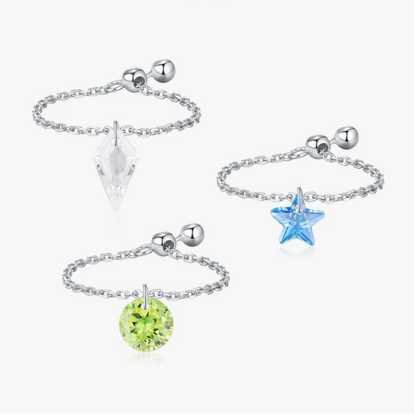 Wholesale S925 Silver Women's Geometric Pendant Ring With Multi Color Diamond And Adjustable Chain Electroplated Hand Jewelry