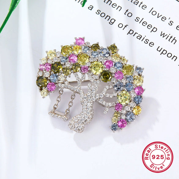 Wholesale S925 Silver Women's Retro Brooch With Snowflake Design And Colorful Zirconium Inlay