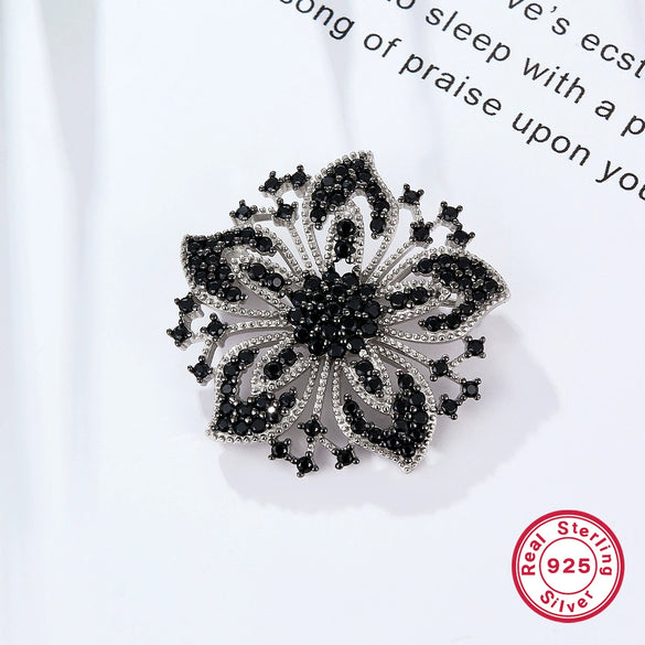 Wholesale S925 Silver Women's Retro Brooch With Snowflake Design And Colorful Zirconium Inlay