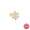 Wholesale S925 Silver Women's Simple All Match Horse Eye Zircon Tassel Flat Head Cartilage Spiral Puncture Earrings With Flower Pattern And Electroplating