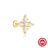 Wholesale S925 Silver Women's Simple All Match Horse Eye Zircon Tassel Flat Head Cartilage Spiral Puncture Earrings With Flower Pattern And Electroplating