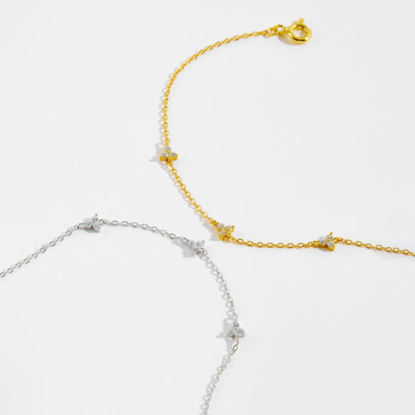 Wholesale S925 Silver Women's Simple Three Stone Classic Thin Chain Stacked Bracelet With Geometric Design And Electroplating Treatment