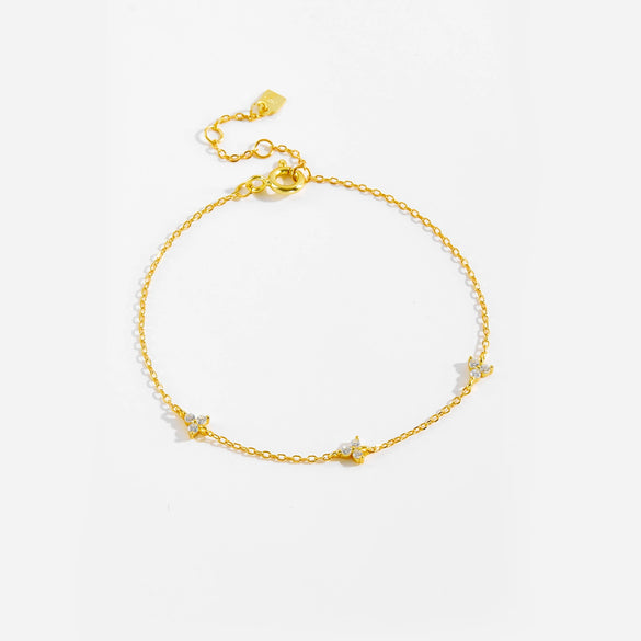 Wholesale S925 Silver Women's Simple Three Stone Classic Thin Chain Stacked Bracelet With Geometric Design And Electroplating Treatment