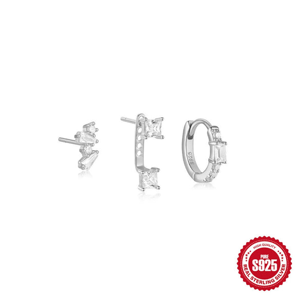 Wholesale S925 Silver Women's Threepiece Set Earrings With Horse Eye Zircon And Leaf Design Electroplated Geometric Style