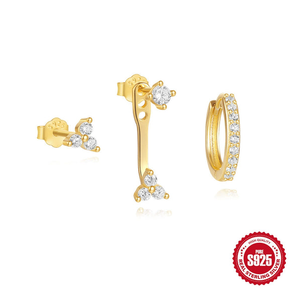 Wholesale S925 Silver Women's Threepiece Set Earrings With Horse Eye Zircon And Leaf Design Electroplated Geometric Style