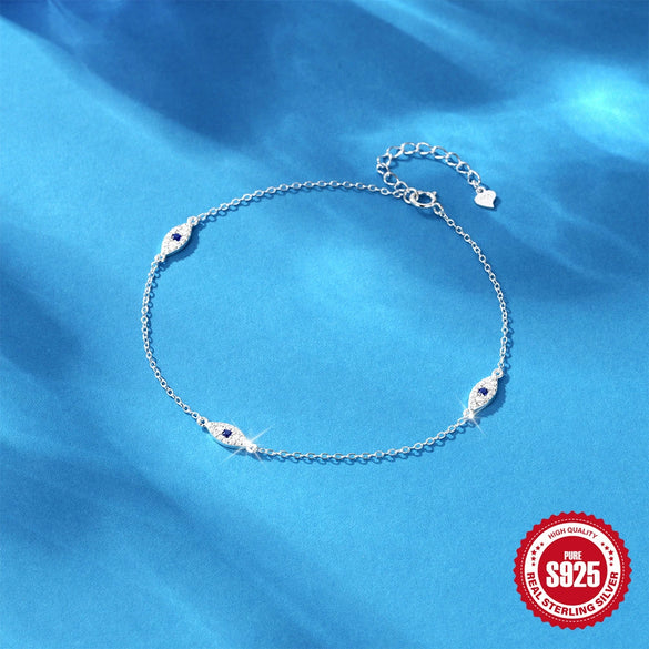 Wholesale S925 Sterling Silver Adjustable Devil's Eye Pendant Allmatch Anklet With Geometric Design For Women Diamondencrusted