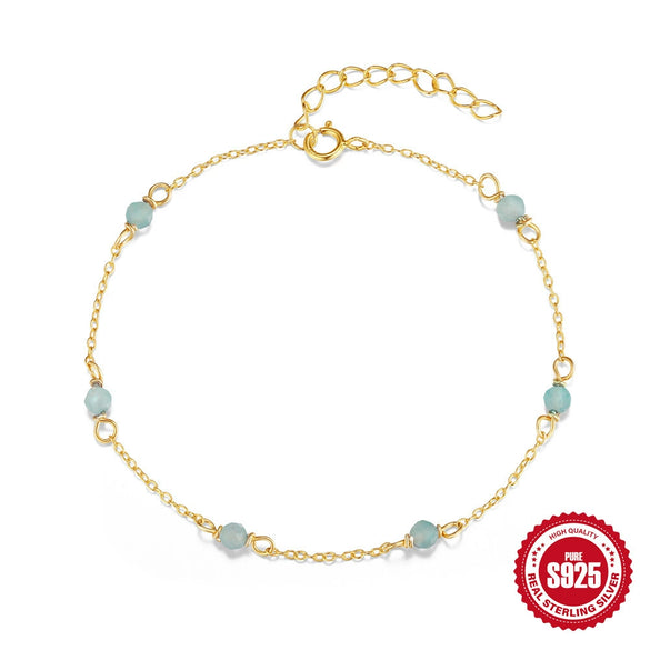 Wholesale S925 Sterling Silver Agate Handmade Beaded Geometric Bracelet For Women With Electroplating And Real Gold Plating