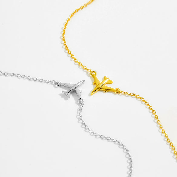 Wholesale S925 Sterling Silver Aircraft Pendant Necklace And Bracelet With Adjustable Cross Chain Electroplated Platinum Or 18K Gold Simple Style Unisex