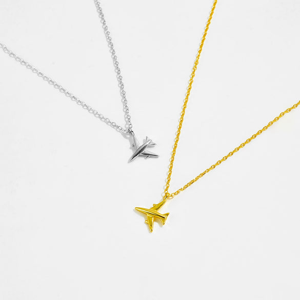 Wholesale S925 Sterling Silver Aircraft Pendant Necklace And Bracelet With Adjustable Cross Chain Electroplated Platinum Or 18K Gold Simple Style Unisex