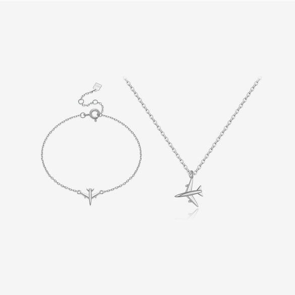 Wholesale S925 Sterling Silver Aircraft Pendant Necklace And Bracelet With Adjustable Cross Chain Electroplated Platinum Or 18K Gold Simple Style Unisex