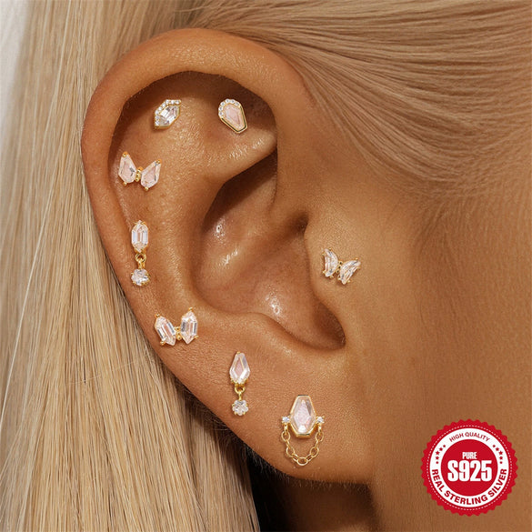 Wholesale S925 Sterling Silver Animal Butterfly Heart Star And Moon Element Piercing Earrings With Zirconia And Geometric Shape