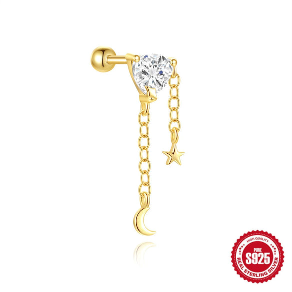 Wholesale S925 Sterling Silver Animal Butterfly Heart Star And Moon Element Piercing Earrings With Zirconia And Geometric Shape
