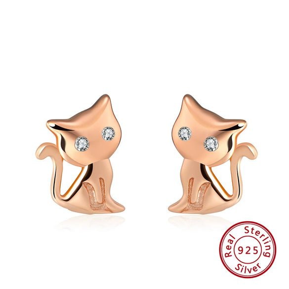 Wholesale S925 Sterling Silver Animal Kitten Earrings With Electroplating