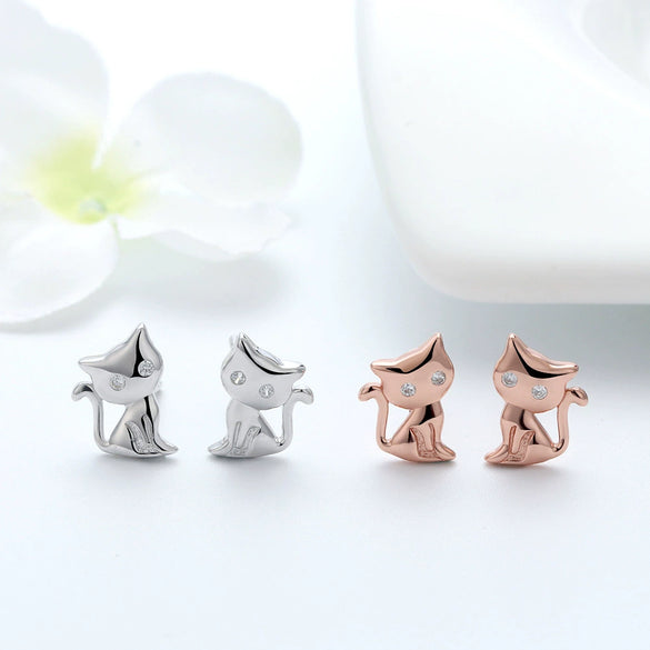 Wholesale S925 Sterling Silver Animal Kitten Earrings With Electroplating