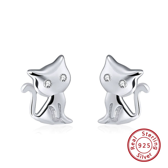 Wholesale S925 Sterling Silver Animal Kitten Earrings With Electroplating